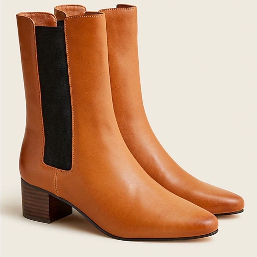 J-Crew Leather High-shaft stacked heel boot - NEW - Size 6 - Rich Caramel